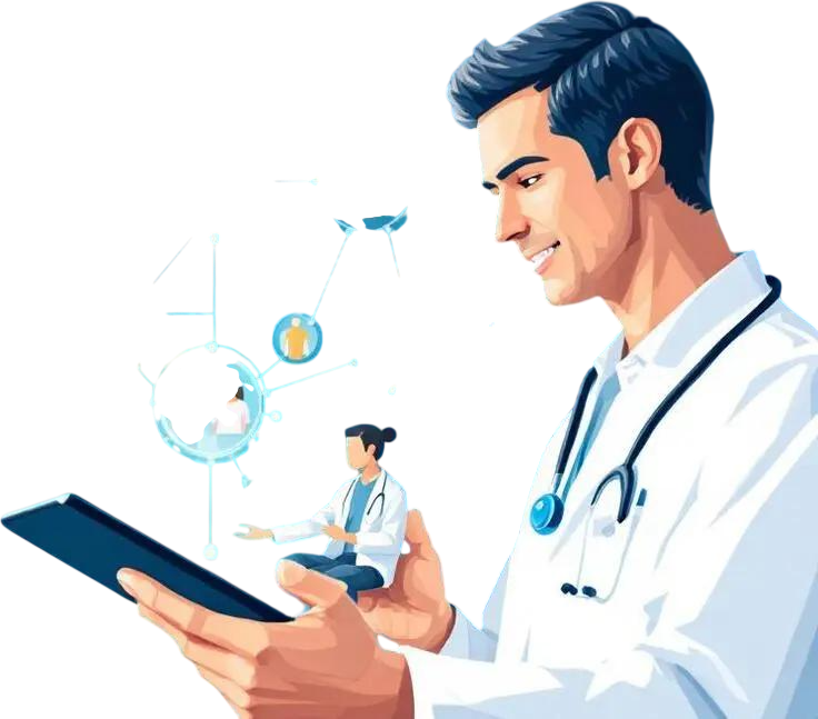 Doctor reviewing a patient queue on a tablet